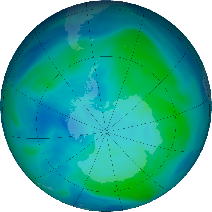 Antarctic ozone map for 03 February 2007